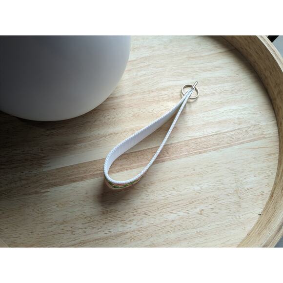 Pig Keychain Wristlet Fabric Key Ring FOB Green Piggy Farm Animals Boho Gift - Picture 6 of 7